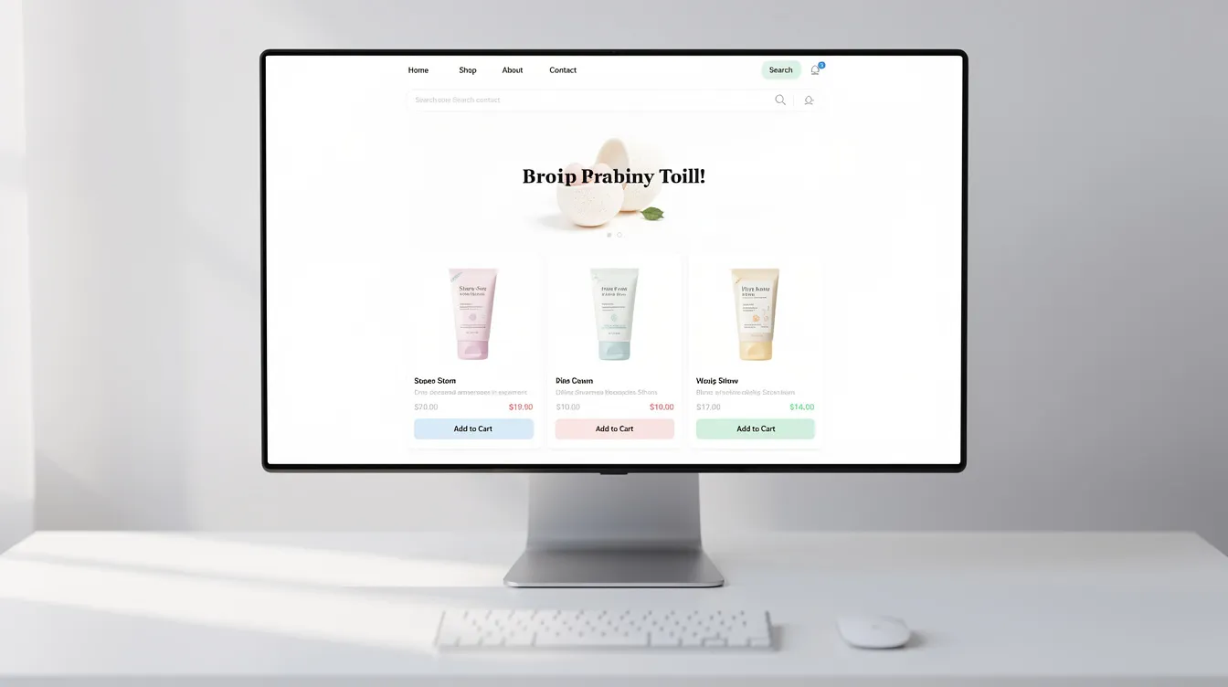 The image shows a modern monitor displaying a clean online storefront, featuring organized product listings and a user-friendly navigation menu, ideal for small to medium businesses looking to establish an ecommerce solution. This setup highlights the importance of choosing the right platform, such as Shopify or WooCommerce, for a successful online store.