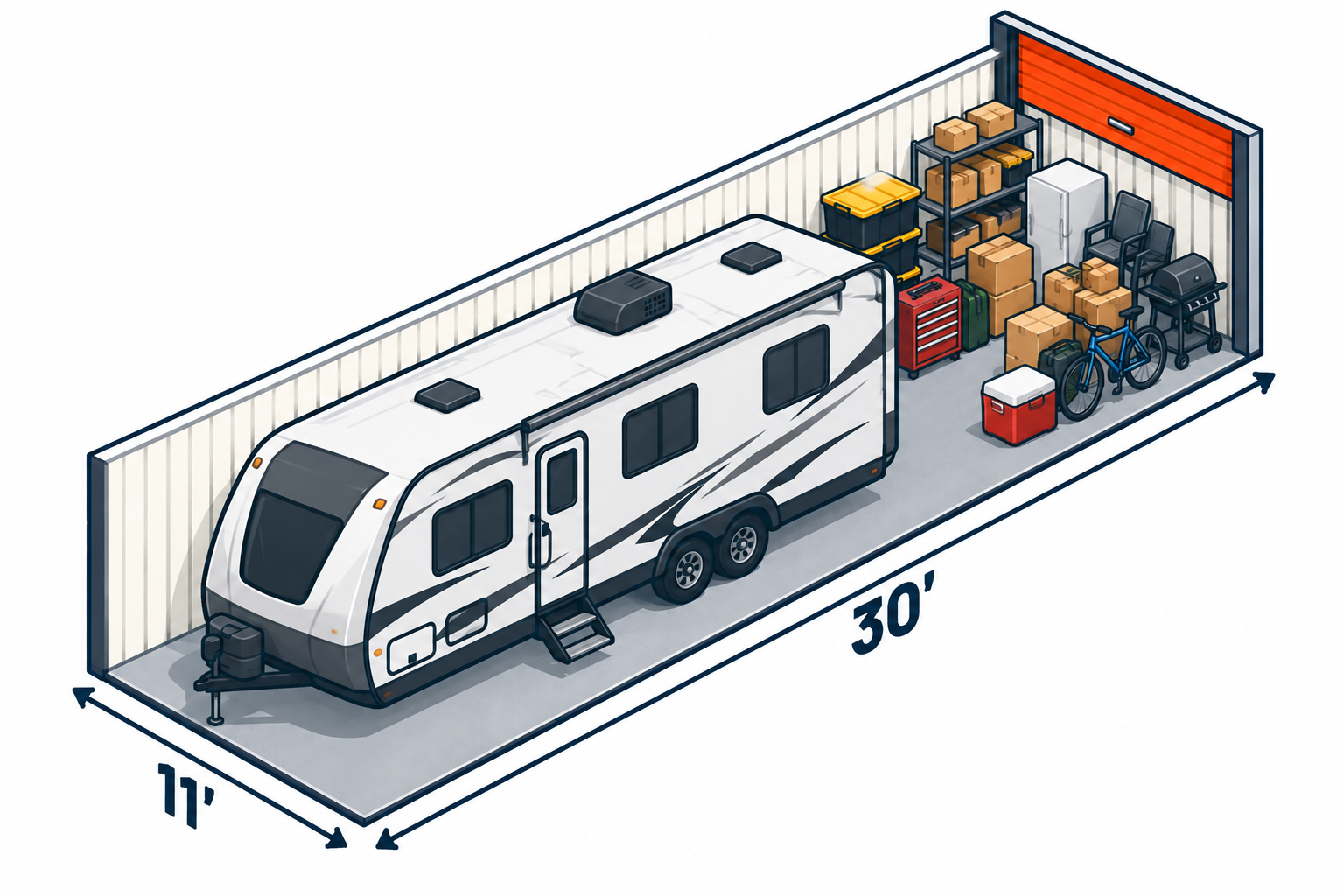 Size diagram for an 11x30 storage unit