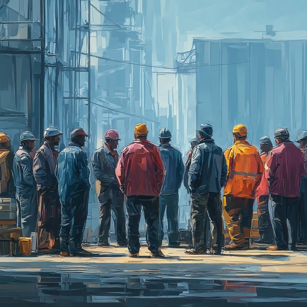 Welder wearing protective gear sparks bright orange light while working in an industrial workshop.