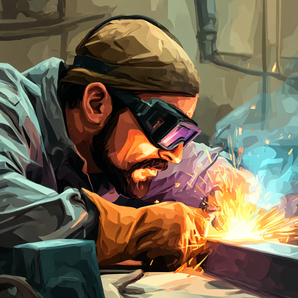 Construction worker wearing a hard hat and orange safety vest speaking into a walkie-talkie at a building site.