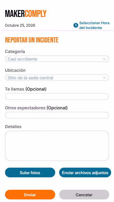 Mobile screeshot of Spanish incident reporting form