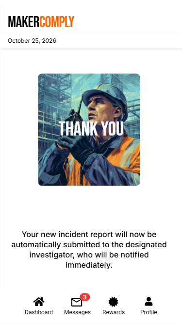 Industrial worker in safety helmet and orange vest holding a radio, with 'THANK YOU' text overlaid.