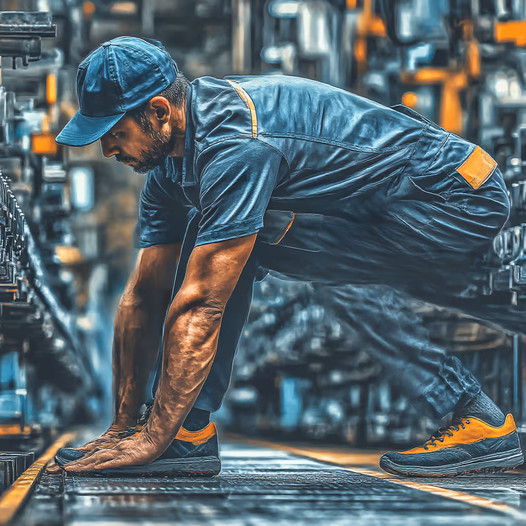 Worker wearing protective gear welding metal in an industrial workshop with sparks flying.