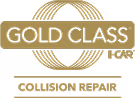 Gold Class I-CAR Collision Repair logo with gold and black design elements.