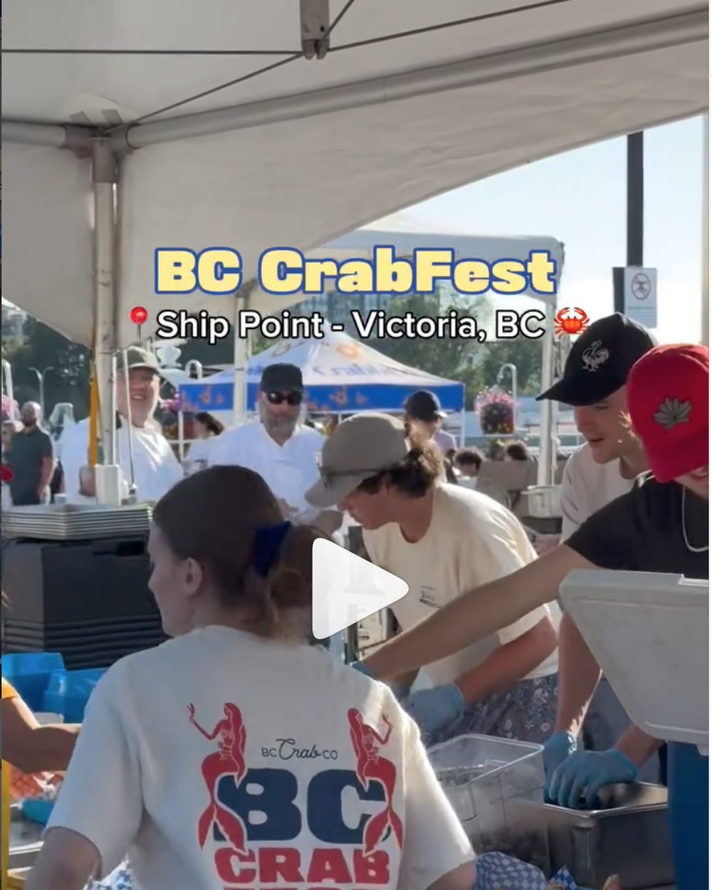 Still from the top performing BC CrabFest reel, staff serving crab at Ship Point