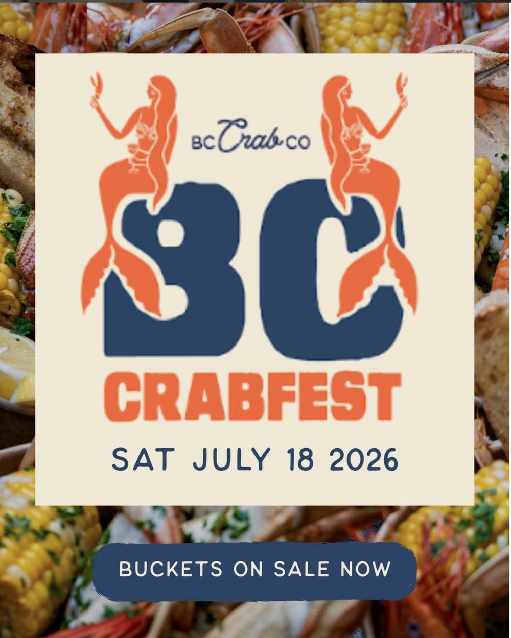 BC CrabFest campaign graphic, Saturday July 18 2026, buckets on sale now