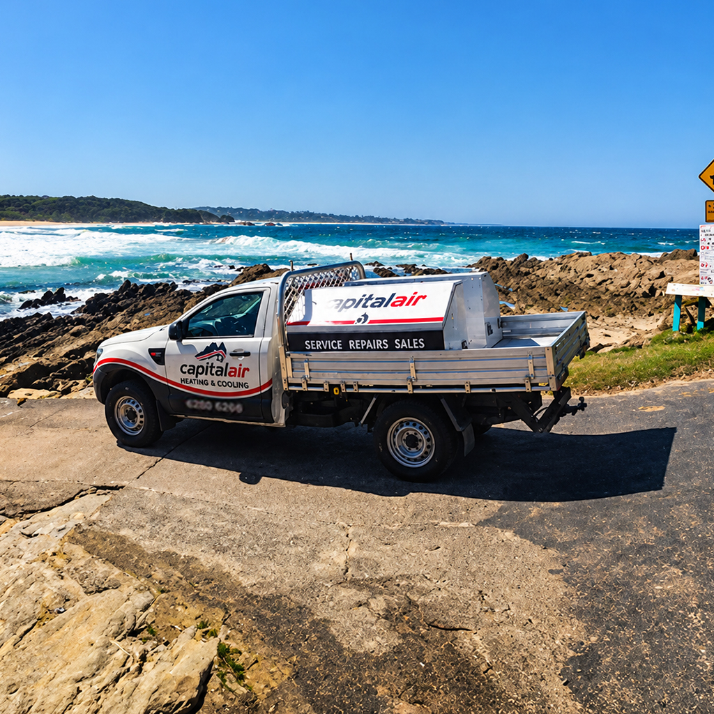 Capital Air service vehicle parked beside the NSW coastline.