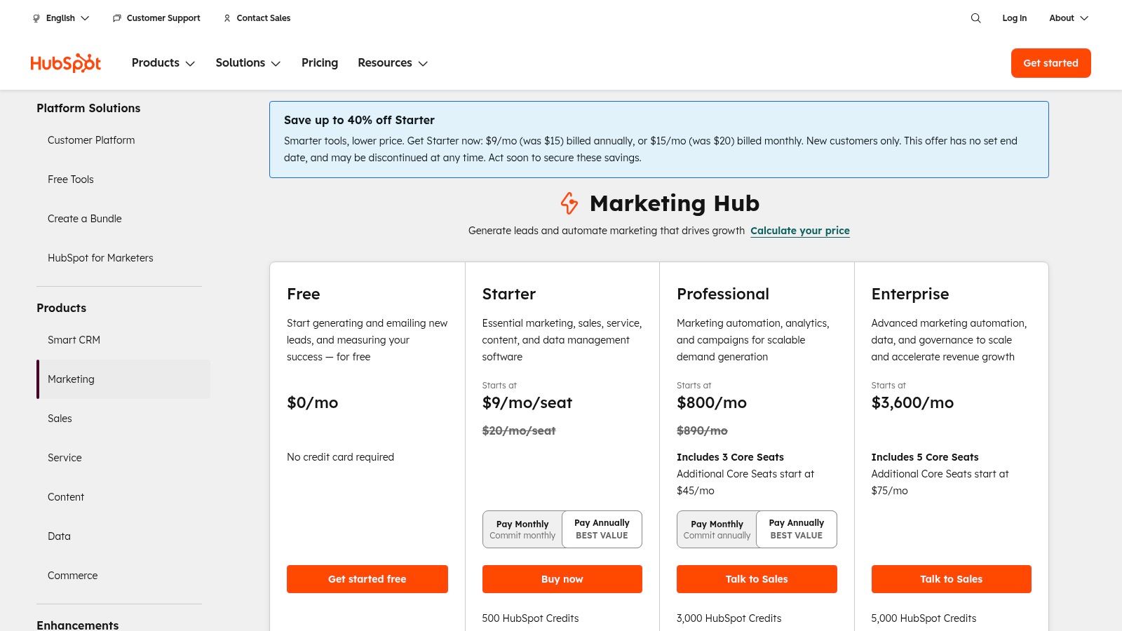 HubSpot Marketing Hub pricing plans