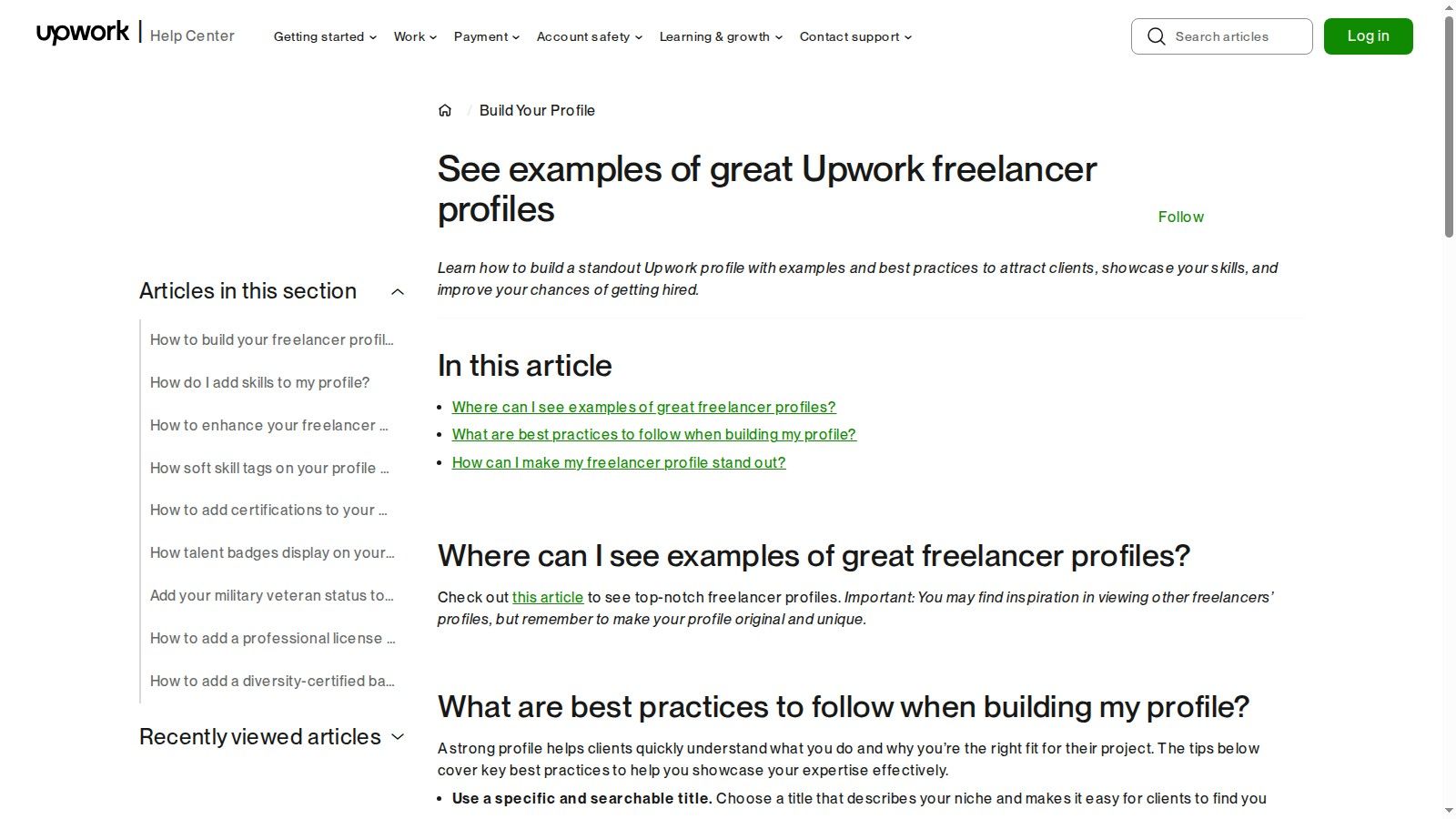 Upwork Help Center — See Examples of Great Freelancer Profiles