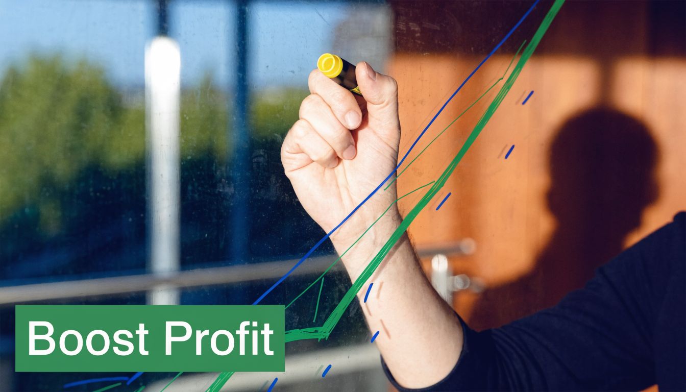 A person writing on a glass surface with the text Boost Profit overlaid on the image.