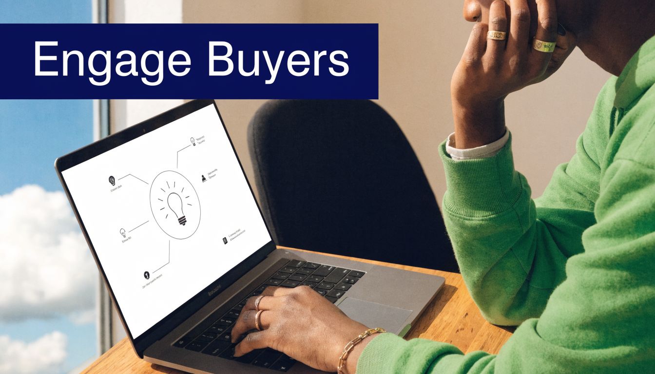 A professional working on a laptop showcasing a lightbulb graphic design representing B2B lead generation concepts.