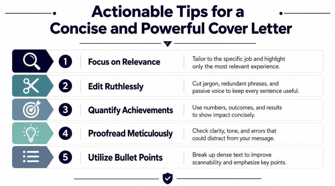 A list of five actionable tips for writing a concise and powerful professional cover letter.