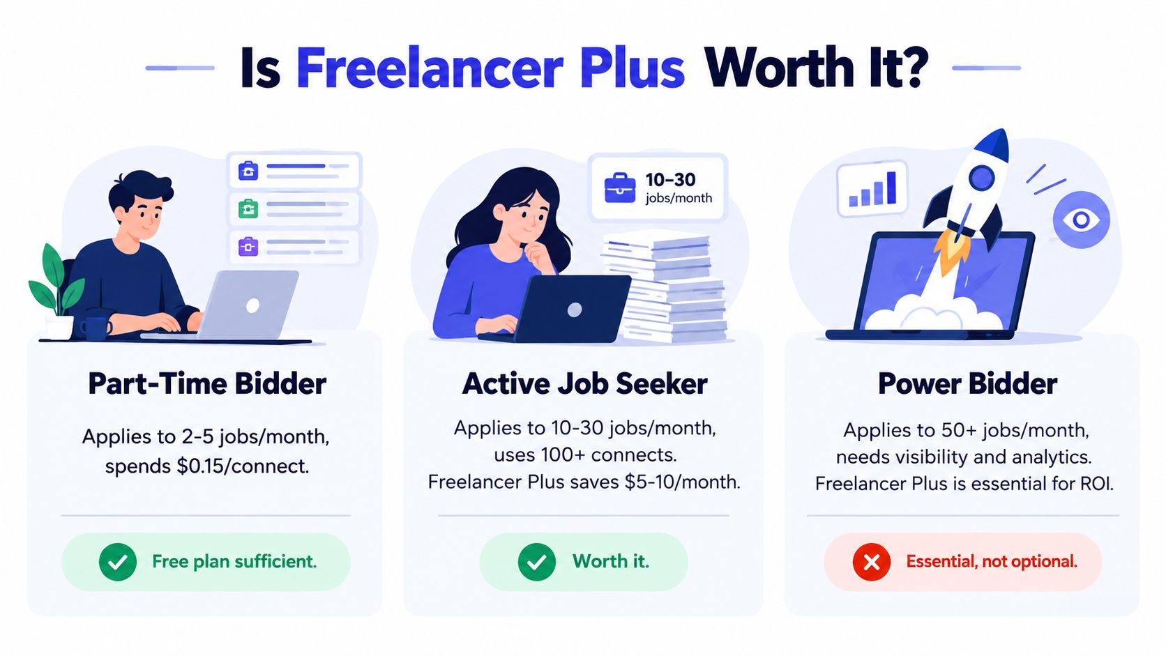 An infographic titled Is Freelancer Plus Worth It, breaking down subscription value for different types of freelancers.