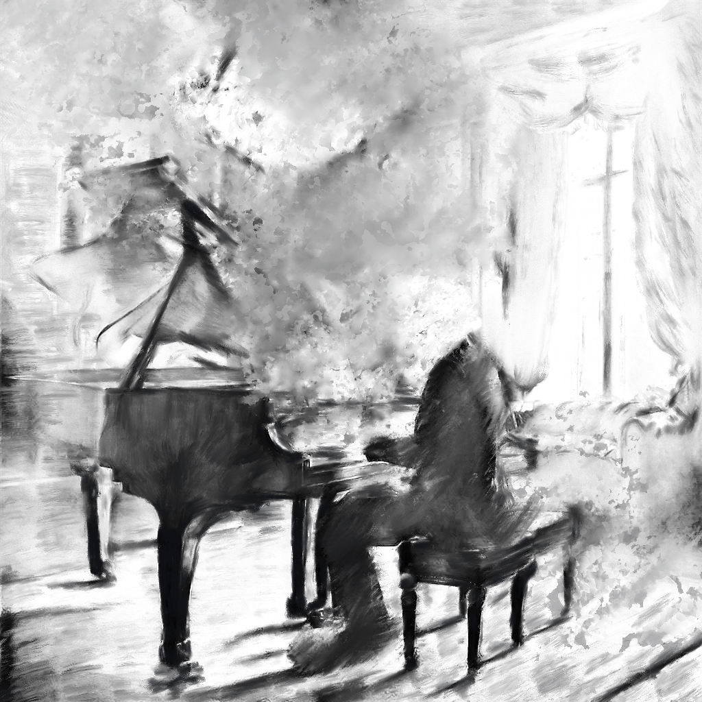 Noonochai's work, "The Last Prelude", is the shadowed borderland between longing and paralysis. The scene evokes a final rehearsal for a life that’s never fully begun. This is not a beginning, nor quite an end, but the chilling stillness of a dream deferred by fear. The brushwork blurs time and identity, casting the viewer into the lingering ache of potential left unrealized.