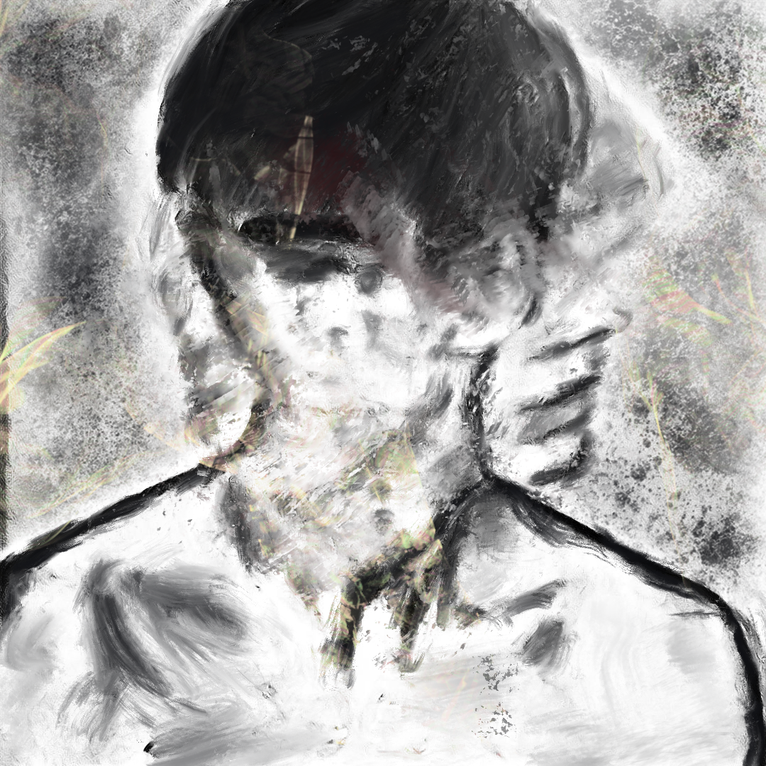 A tribute to a lost friend - this work dissolves the human figure into layers of shadow, movement, and quiet distortion. The blurred contours and ghostly palette reflect a deep inner world that struggled to find place in reality. Through abstraction, it speaks to the tenderness of those who hide their pain in silence.