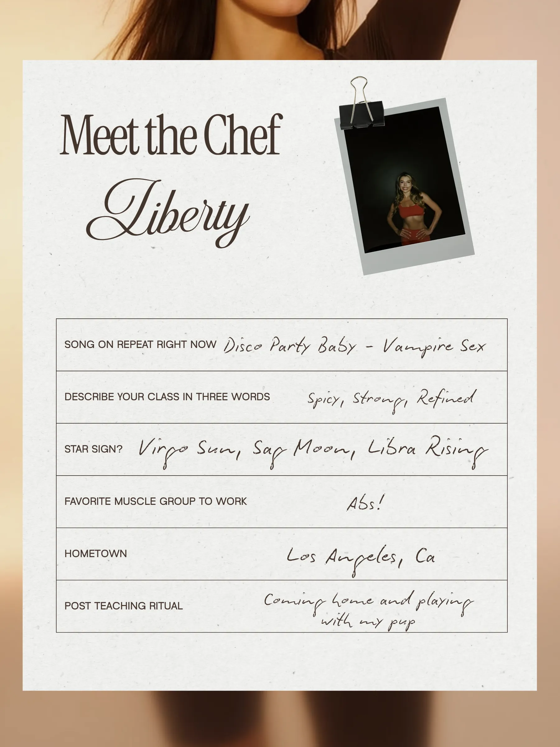 Meet the Chef Liberty. Tap to read her card.