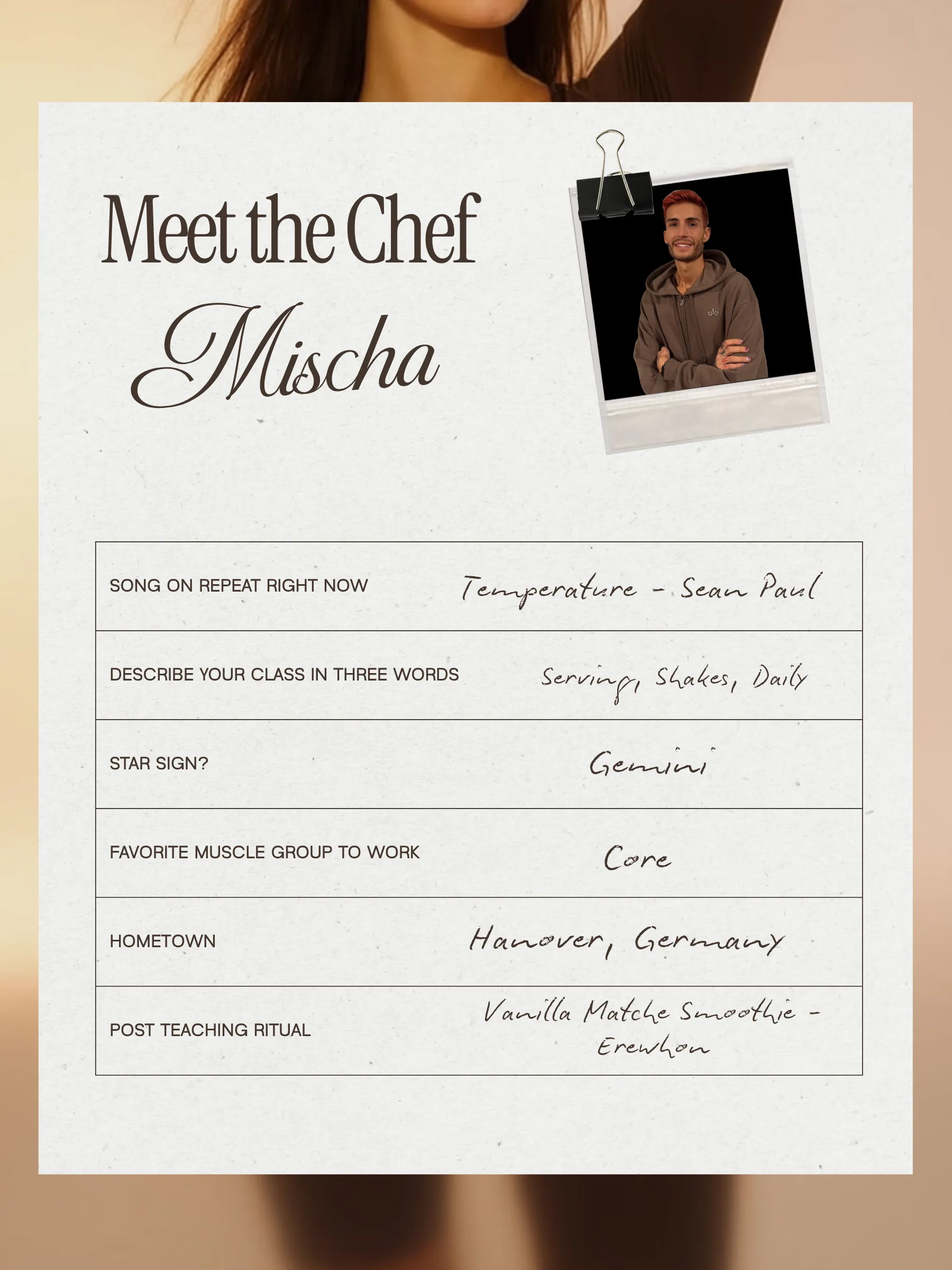 Meet the Chef Mischa. Tap to read his card.
