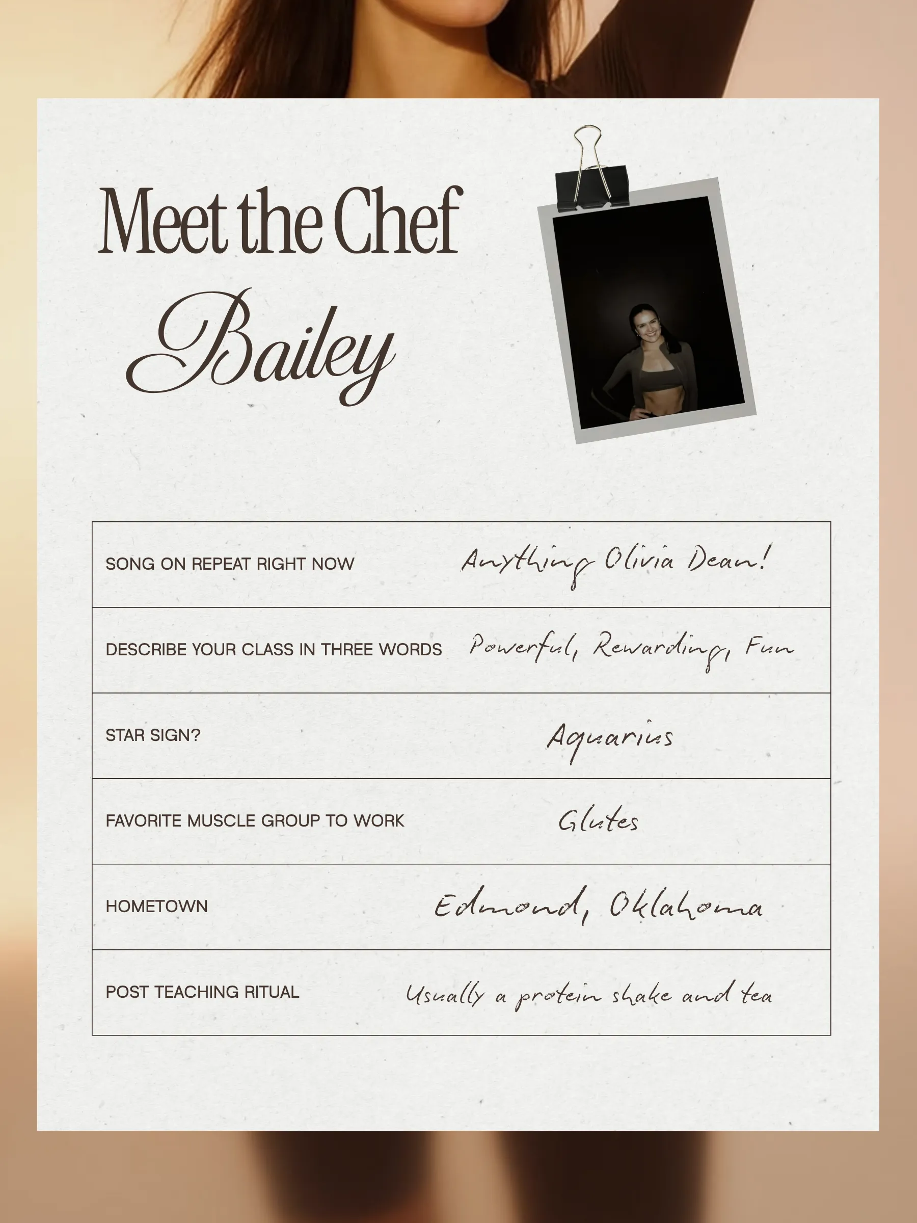 Meet the Chef Bailey. Tap to read her card.