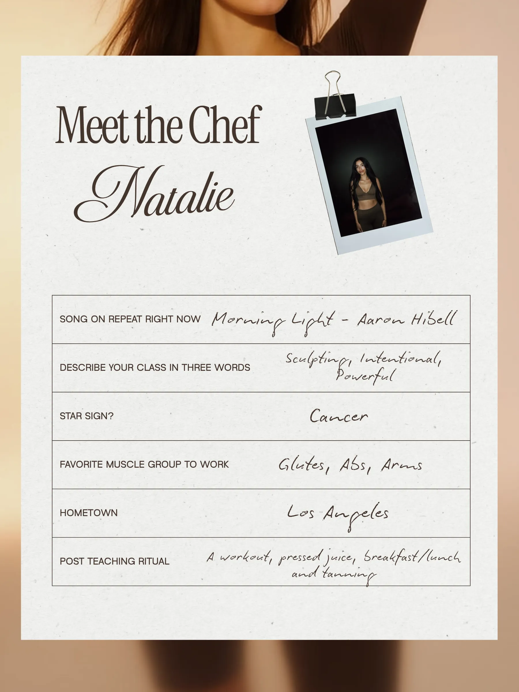 Meet the Chef Natalie. Tap to read her card.