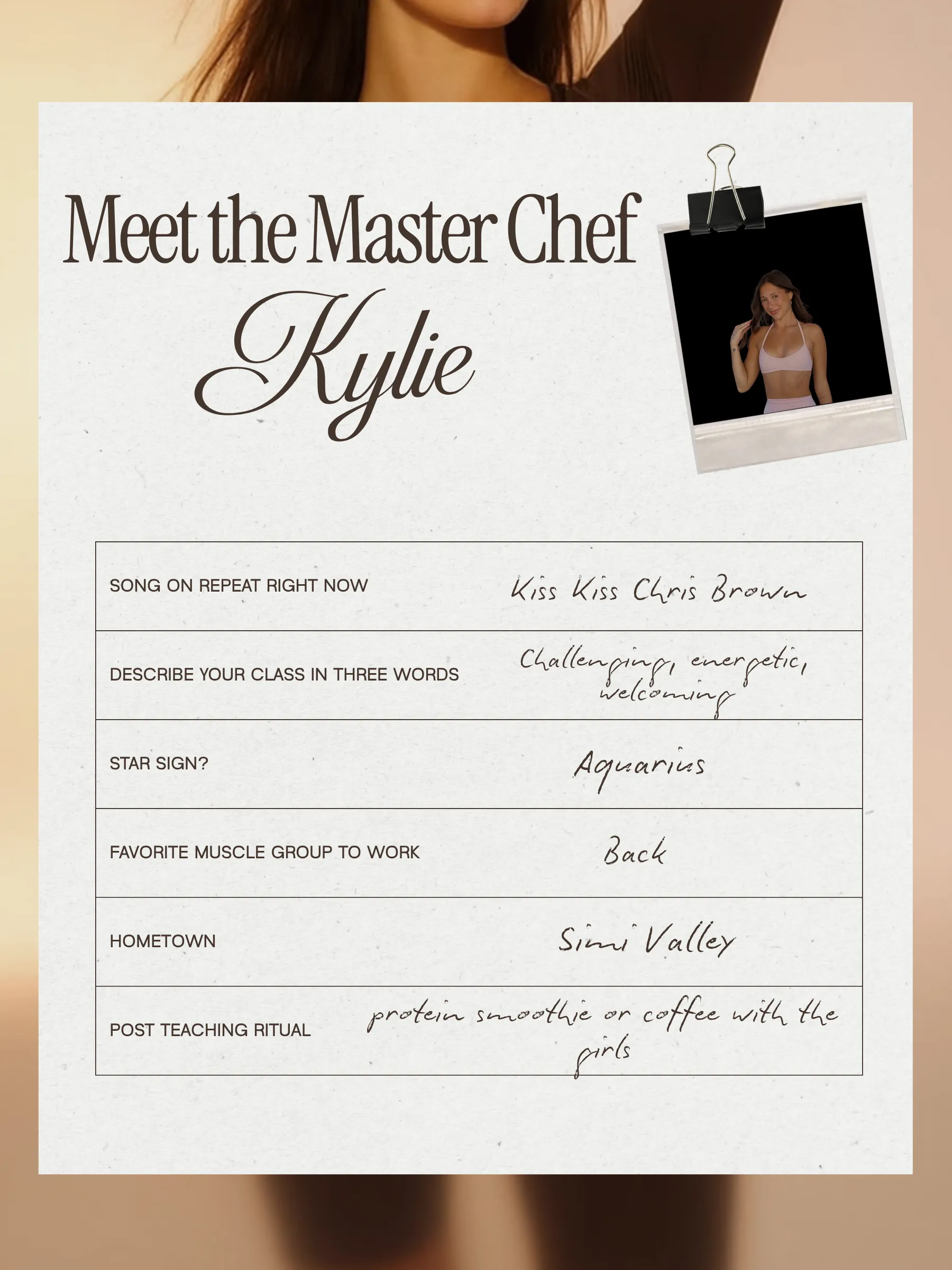Meet the Master Chef Kylie. Tap to read her card.
