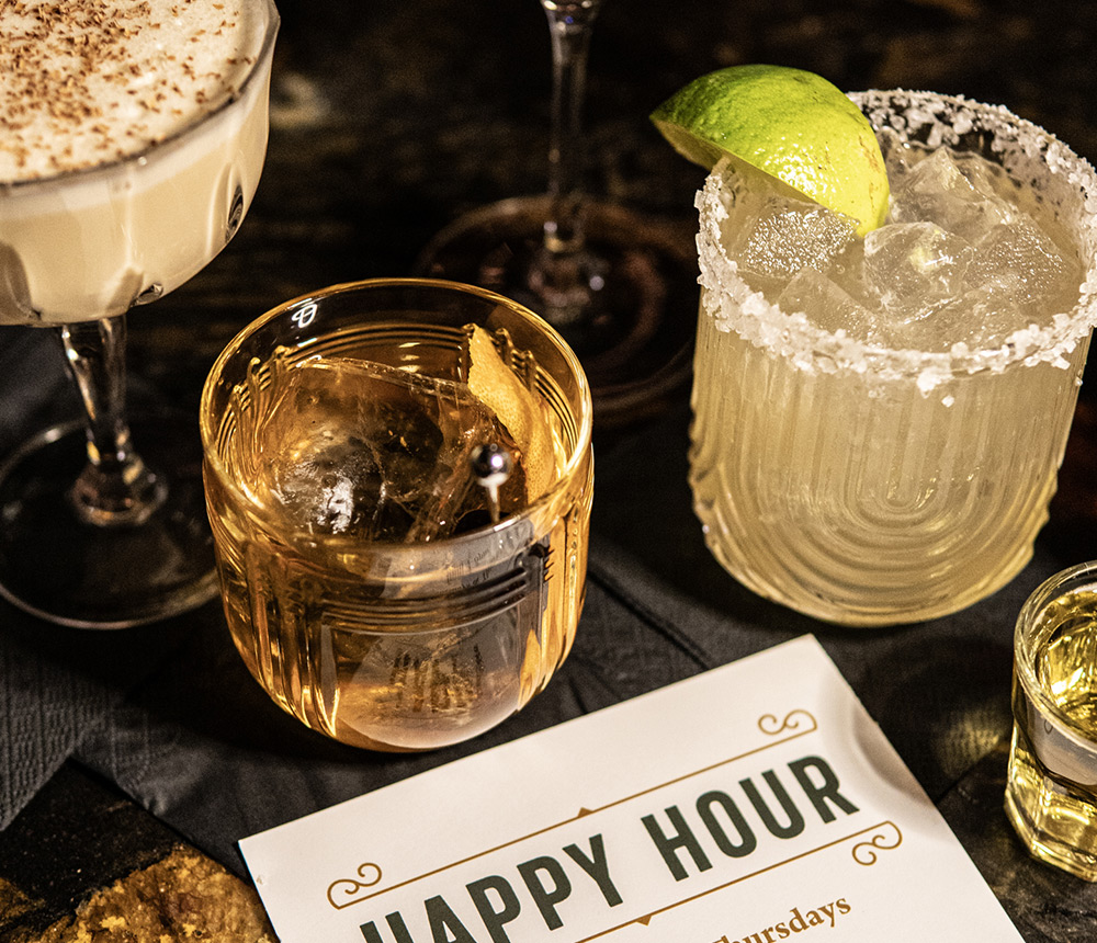Cocktails served during Happy Hour at Brass Monkey Lounge