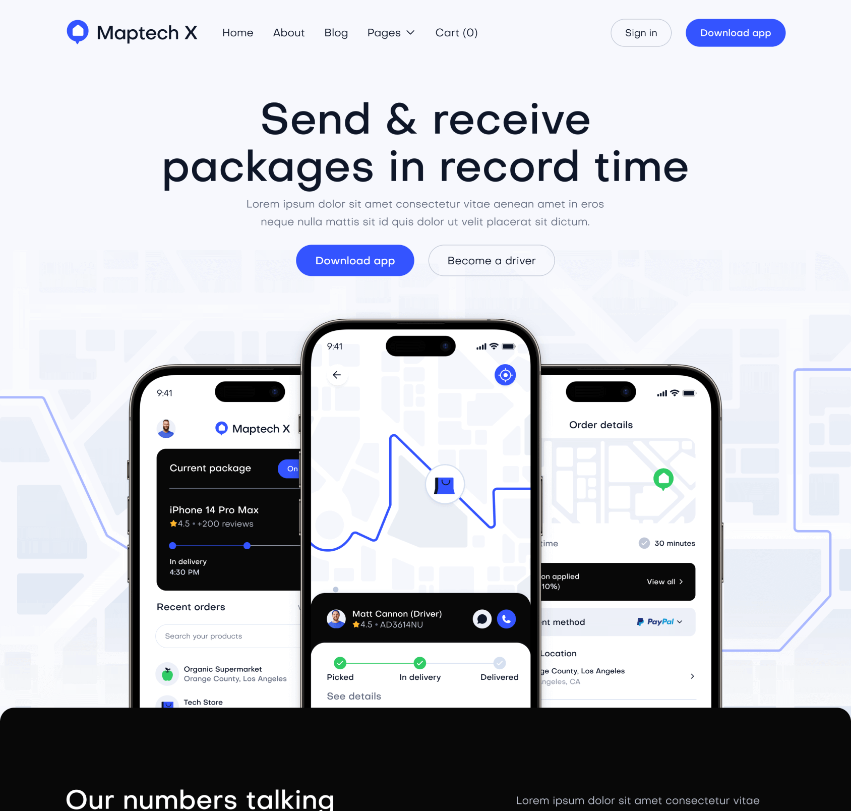 Maptech X - Home V1 Top Page - Delivery Webflow Template