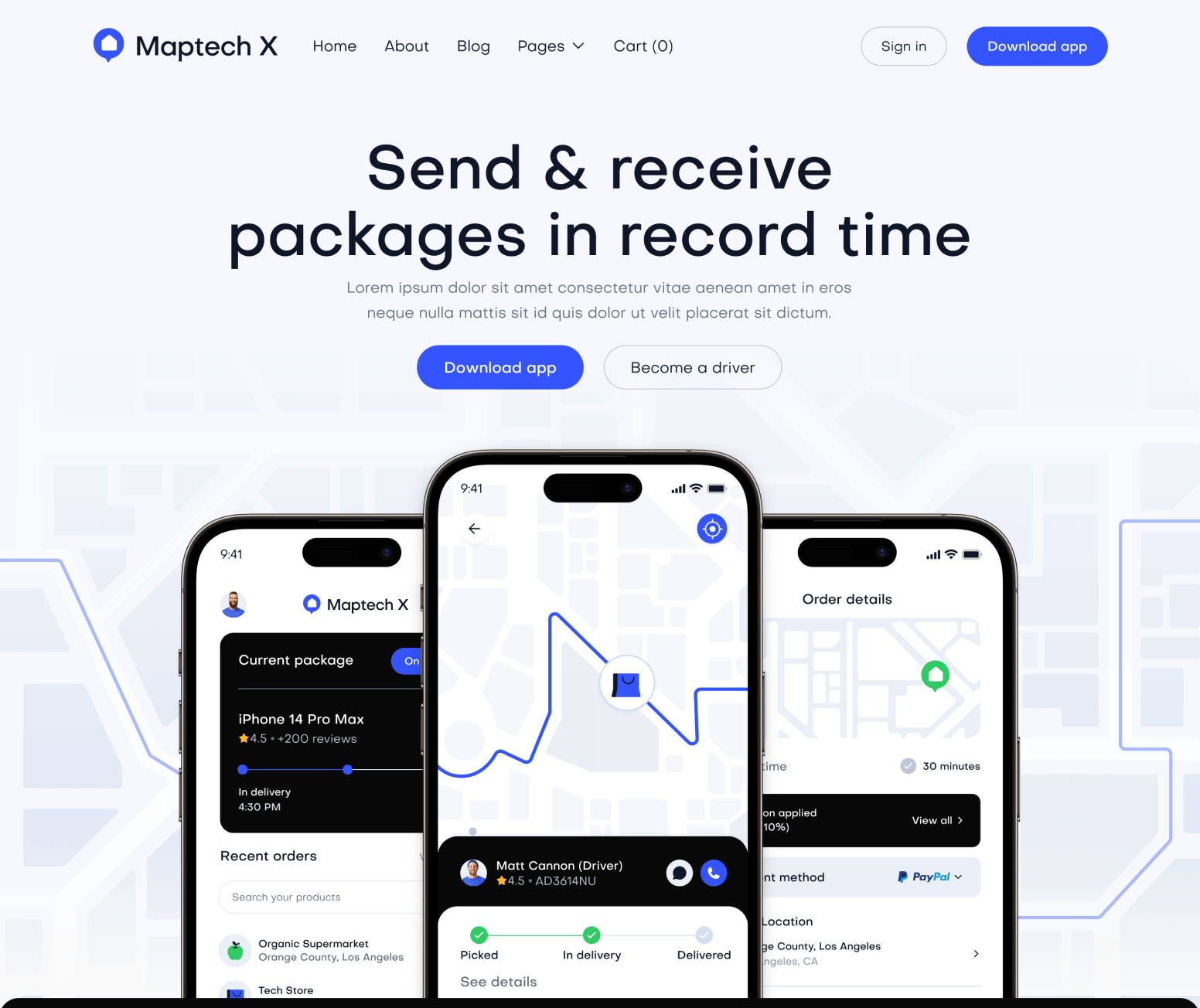 Maptech X - Home V1 Main Page - Delivery Webflow Template