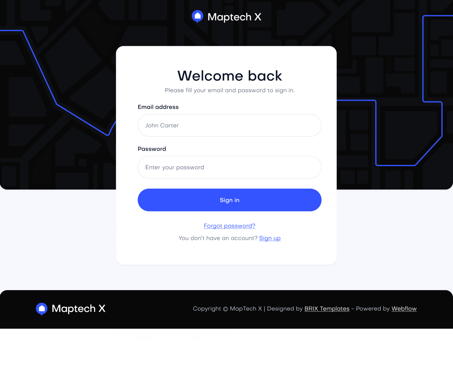 Maptech X - Sign In Utility Page - Delivery Webflow Template