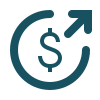 Icon of a dollar sign inside a circular arrow pointing upward and to the right indicating financial growth or increasing expenses.