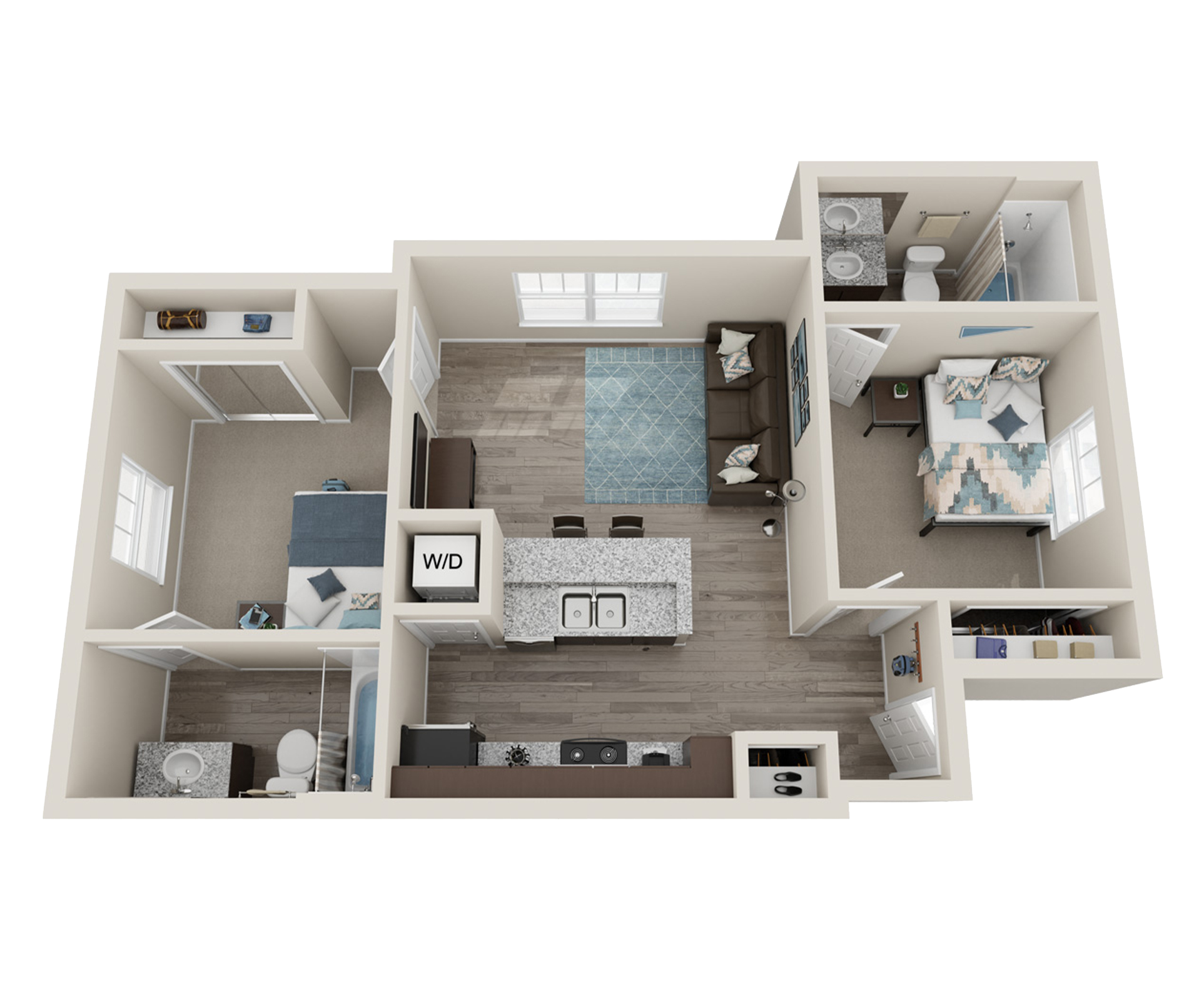 2 Bed, 2 Bath Garden Floor plan