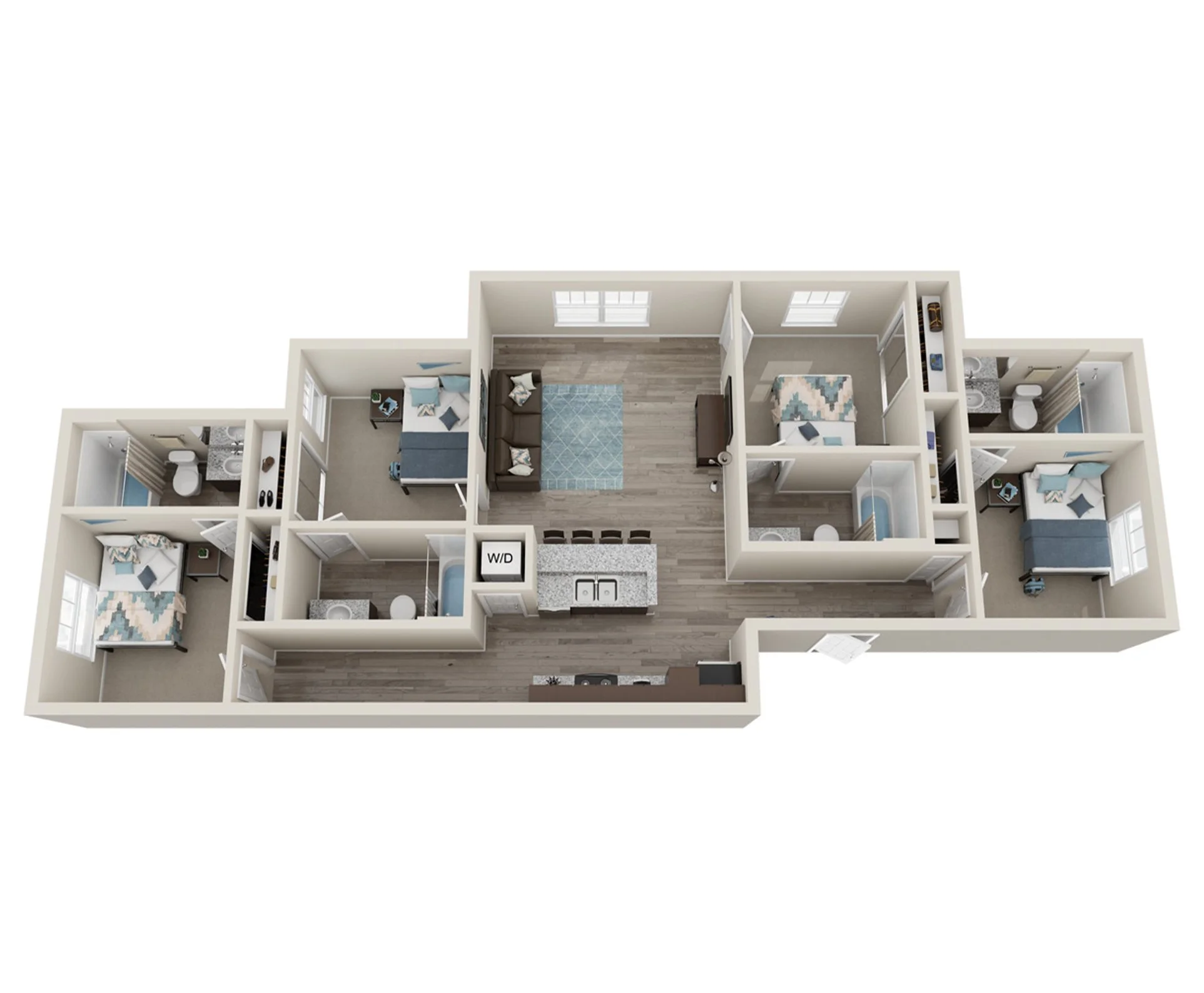 4 Bed, 4 Bath Garden Floor Plan