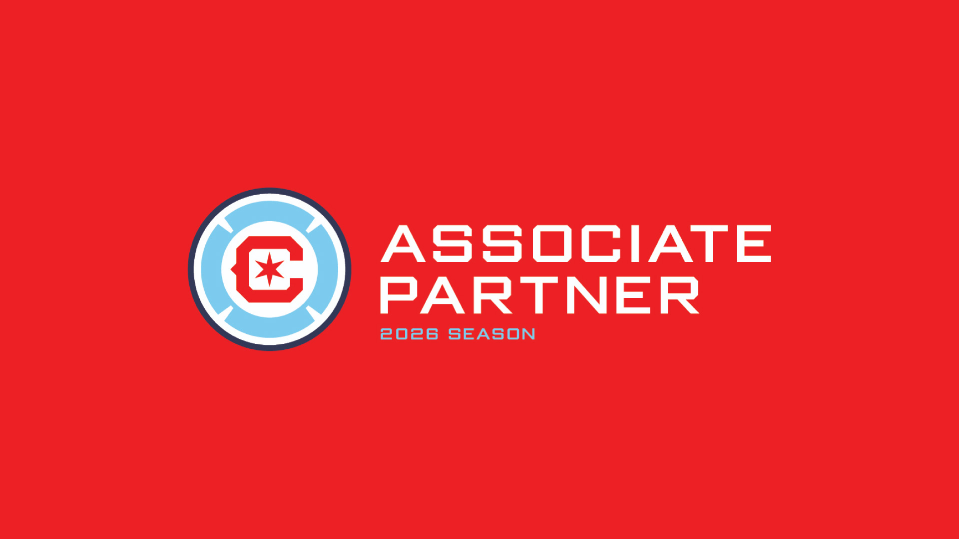 Logo with a stylized C and star inside a circle next to the text 'Associate Partner 2026 Season' on a red background.