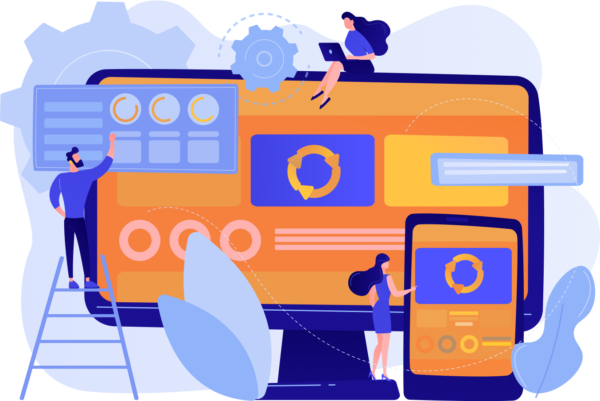 Illustration: Farbige Dashboards auf einem Bildschirm und einem Tablet