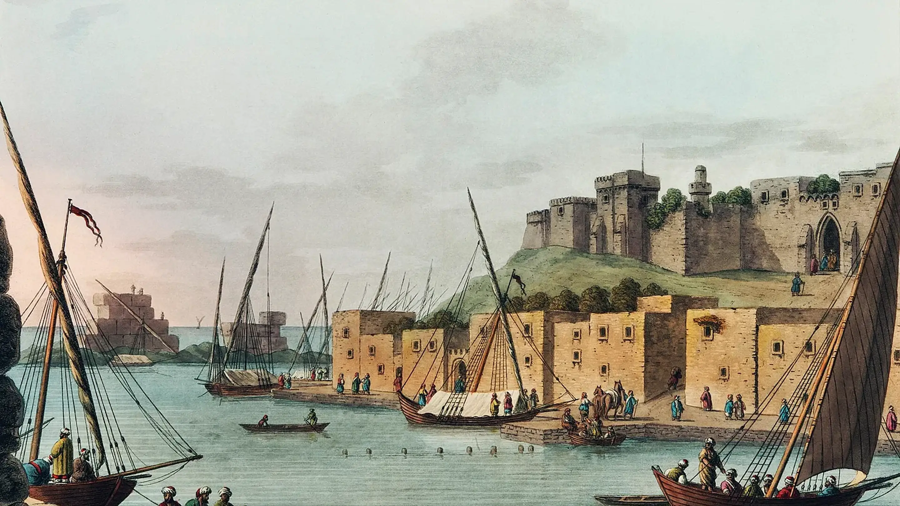 Painting of a bustling port.