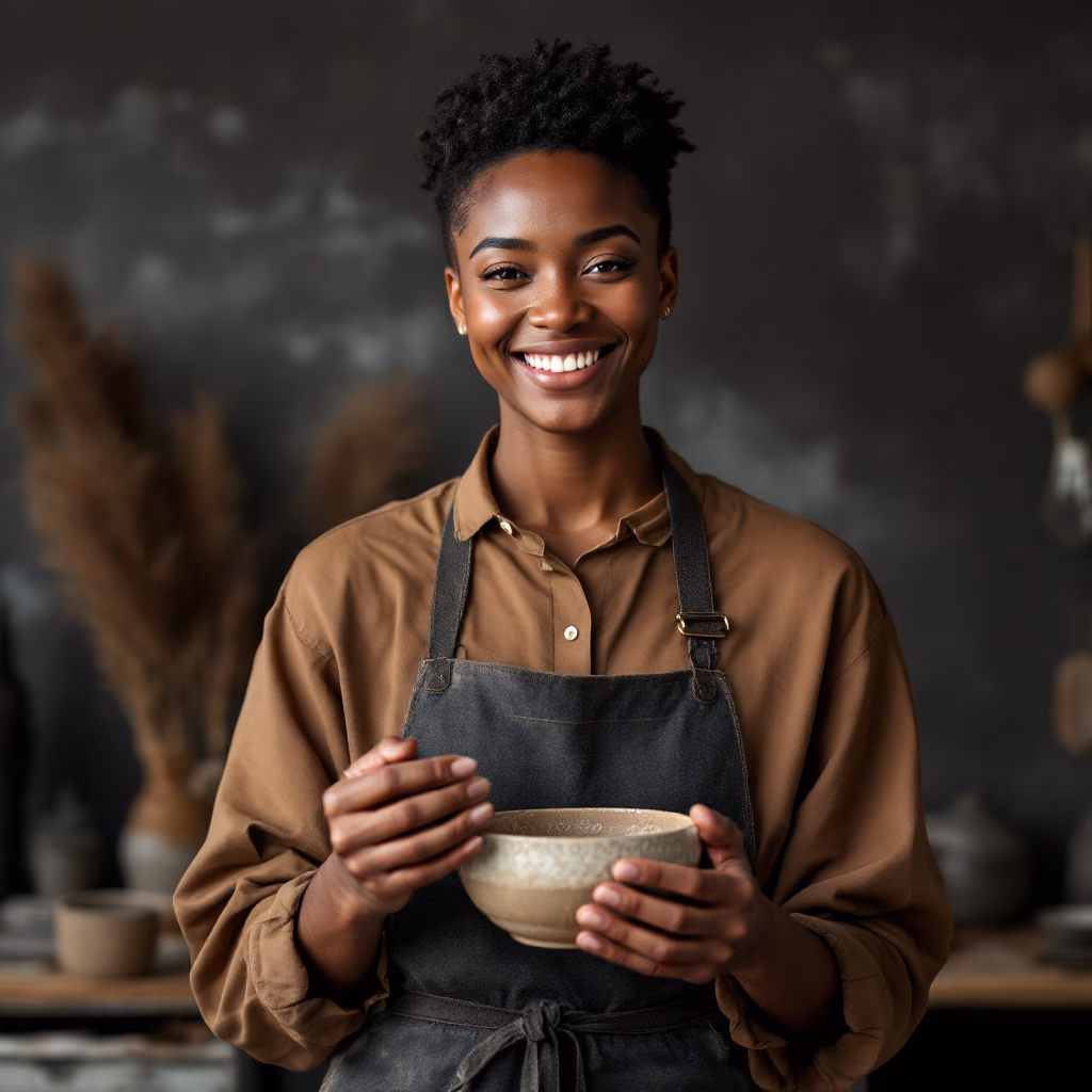 [headshot] image of satisfied customer (for a ceramic studio)