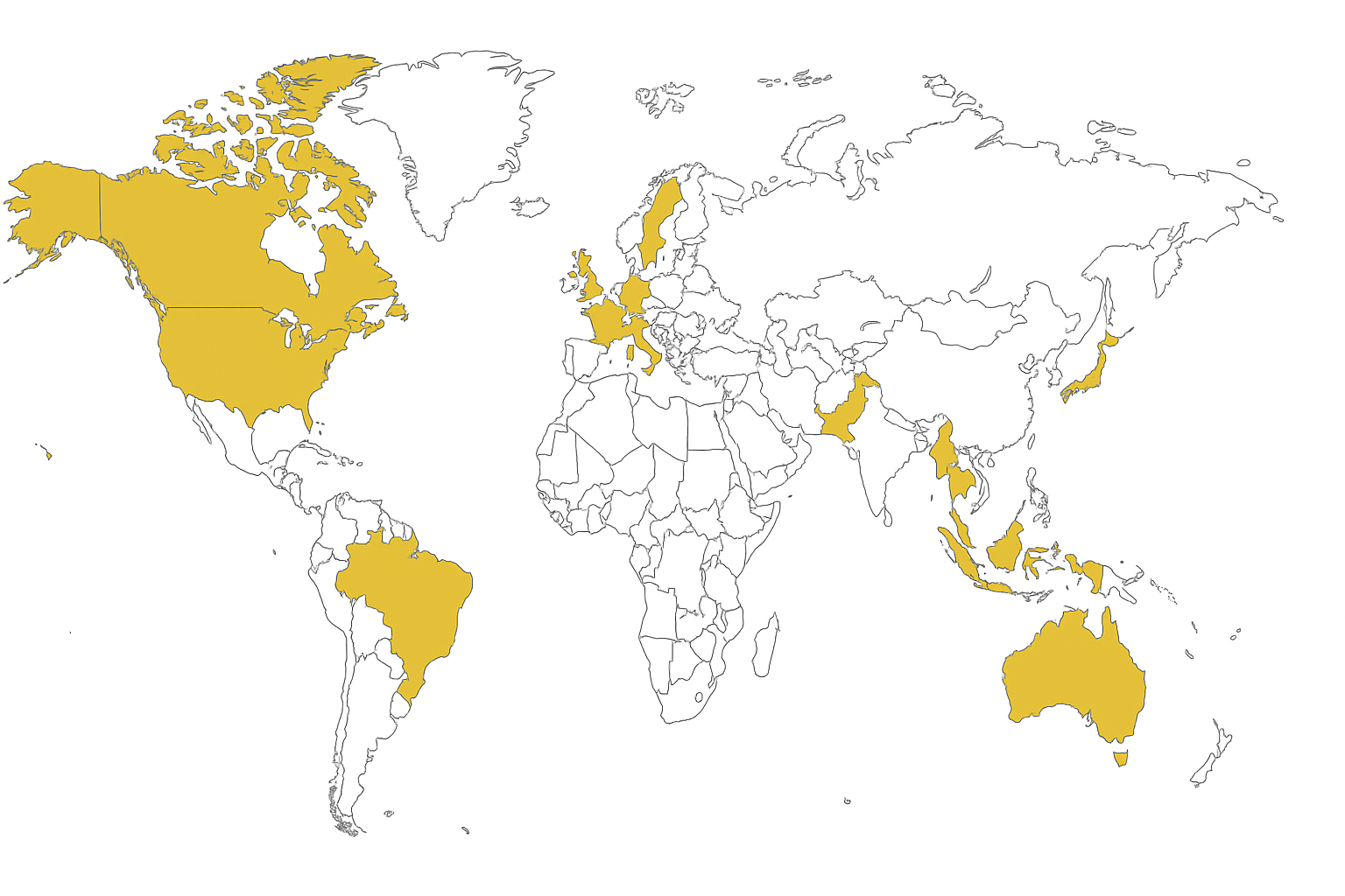 World map highlighting regions served by True Aroma Global for international agricultural exports