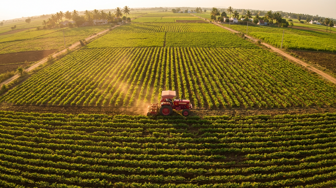 Aerial view of cultivated farmland representing structured planning and requirement mapping