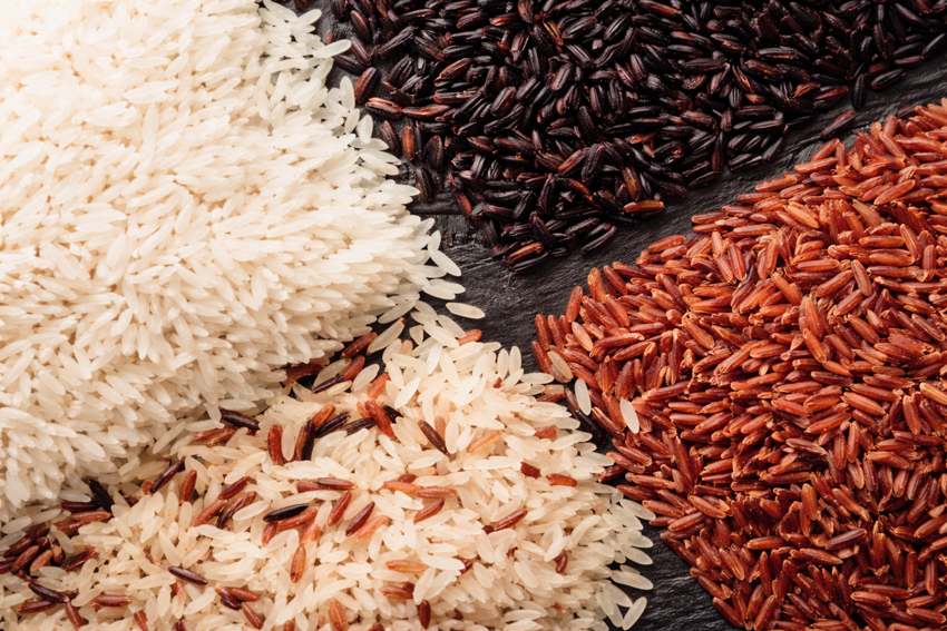 Multiple rice varieties sourced from farming regions and prepared for global markets