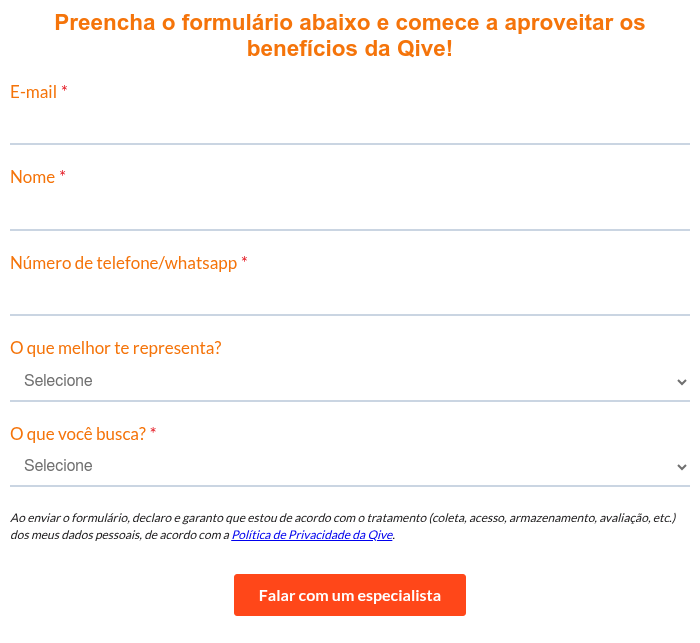 Preencha o formulário abaixo e comece a aproveitar os benefícios da Qive!