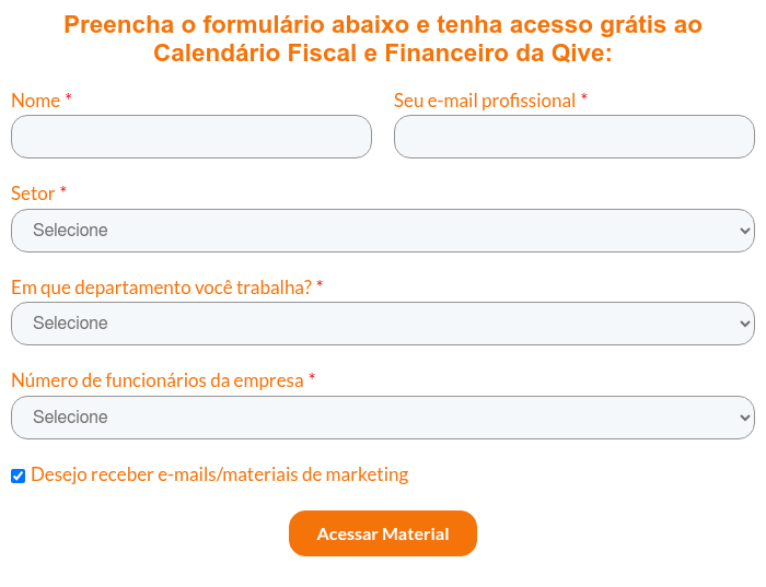Preencha o formulário abaixo e tenha acesso grátis ao Calendário Fiscal: