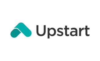 Upstart logo with teal and dark green geometric icon to the left of the word Upstart in black.