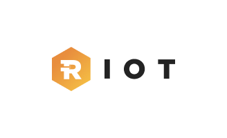 Riot company logo with an orange hexagon containing a stylized letter R and the word 'RIOT' in black letters to the right.