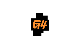Orange stylized G4 text on a black background.