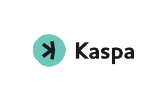 Kaspa logo with a teal circle containing a stylized black 'K' followed by the word Kaspa in black text.