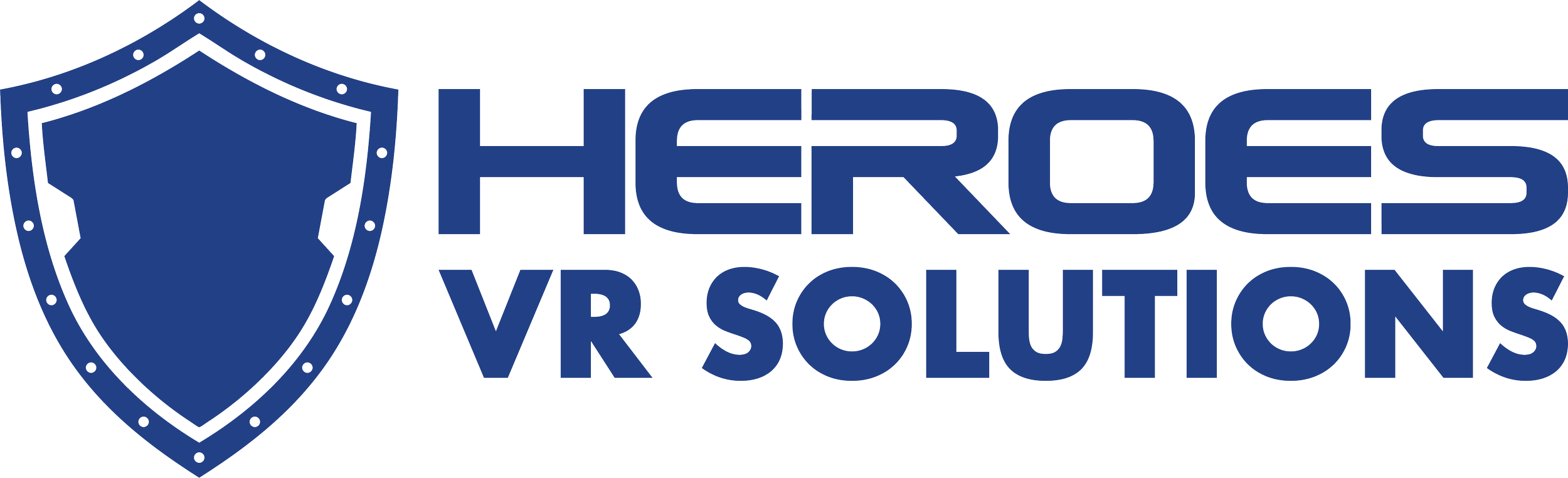 Blue shield icon next to the text 'HEROES VR SOLUTIONS' in uppercase letters.