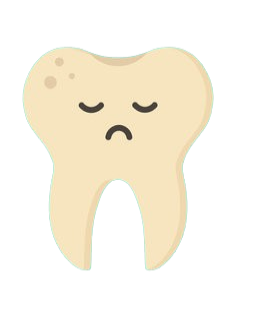 Sad tooth with cavities showing a frown and closed eyes.