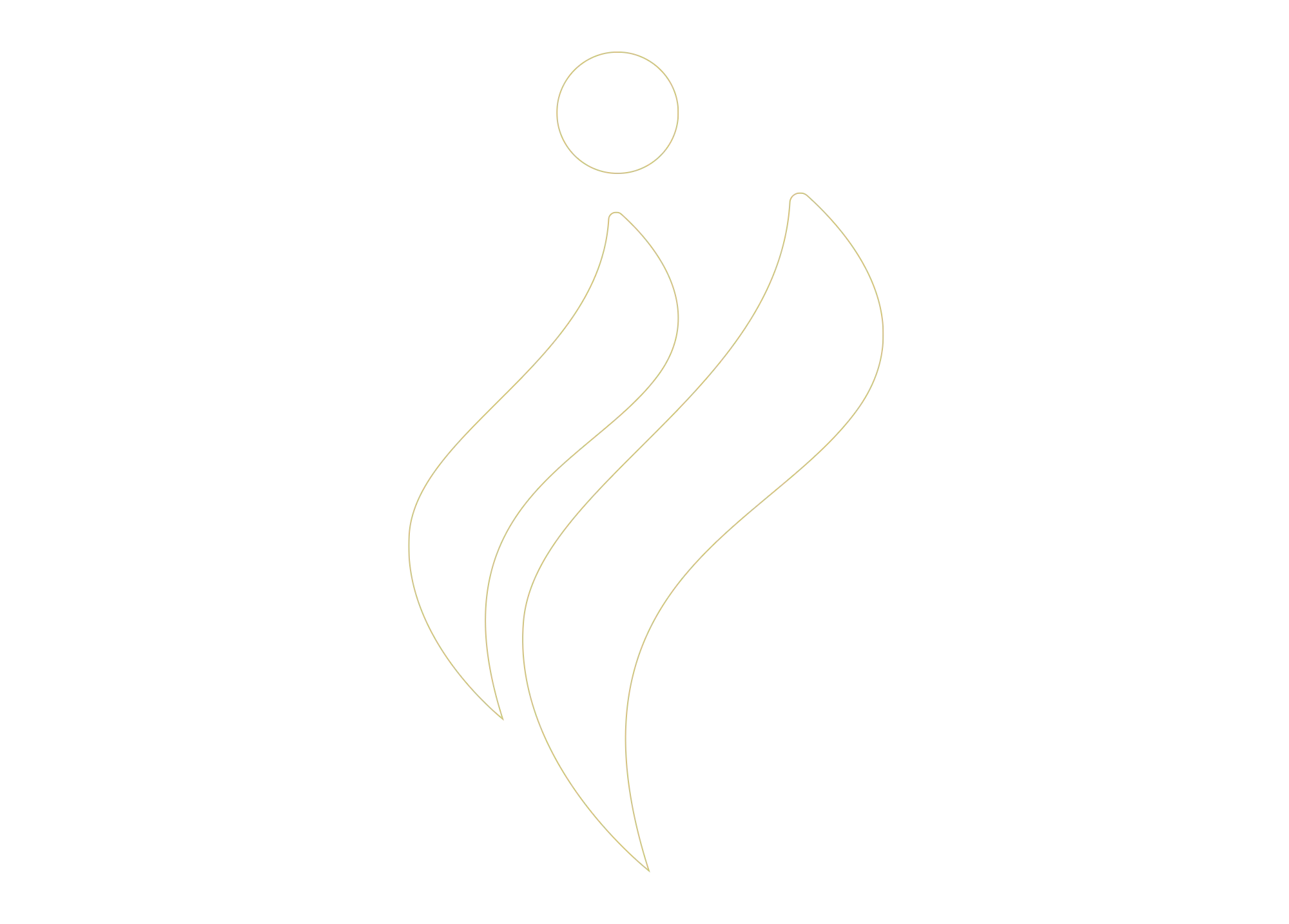 Abstract human figure with a circle for the head and two flowing curved shapes forming the body.