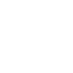 White atomic model icon with three elliptical electron orbits and a central nucleus on a transparent background.