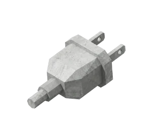 Gray electrical plug adapter with two prongs and a hexagonal body.