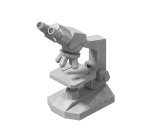 Gray binocular microscope with adjustable lenses and stage.